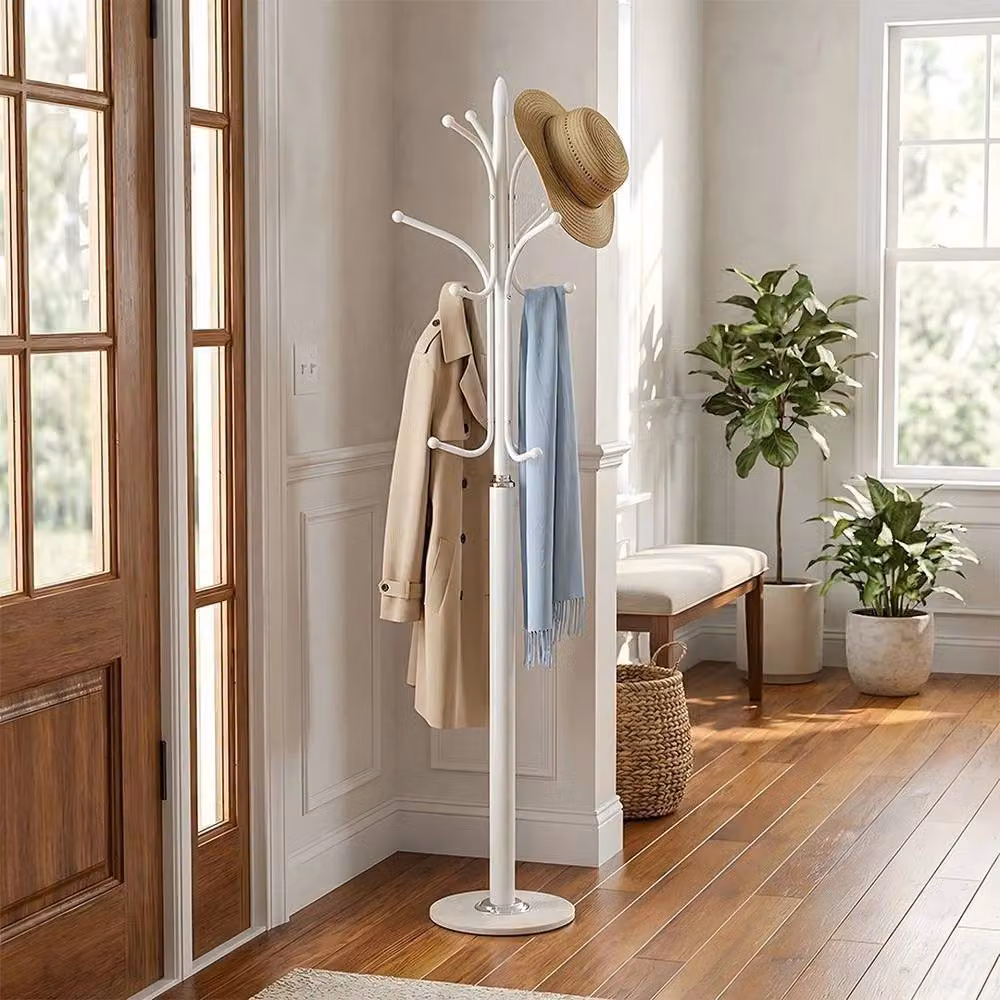 FORGEVIO White Metal Coat Stand with 12 Hooks for Hats, Jackets and Umbrellas, Width: 50 cm – 3