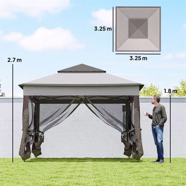 SPETLEK Garden Party Canopy Tent in Grey, W: 300 cm, D: 300 cm, H: 270 cm