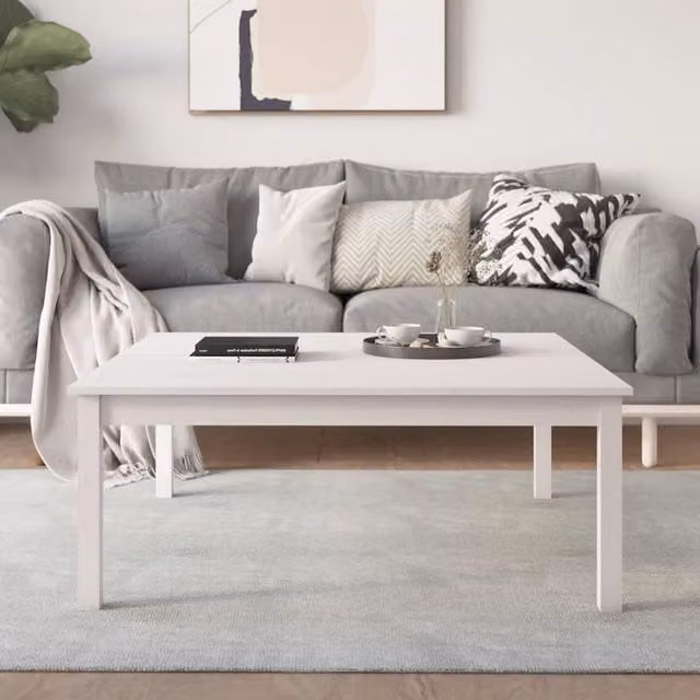 Berkfield Home White Rustic Square Coffee Table in Solid Pine Wood W/D/H: 100 x 100 x 40 cm – 1