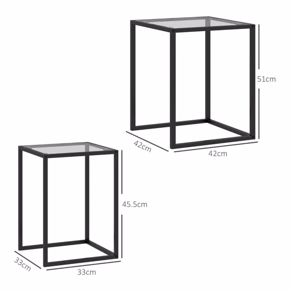 STILVORA Set of 2 Modern Square Nesting Side Tables with Glass Tops and Black Steel Frames – 4