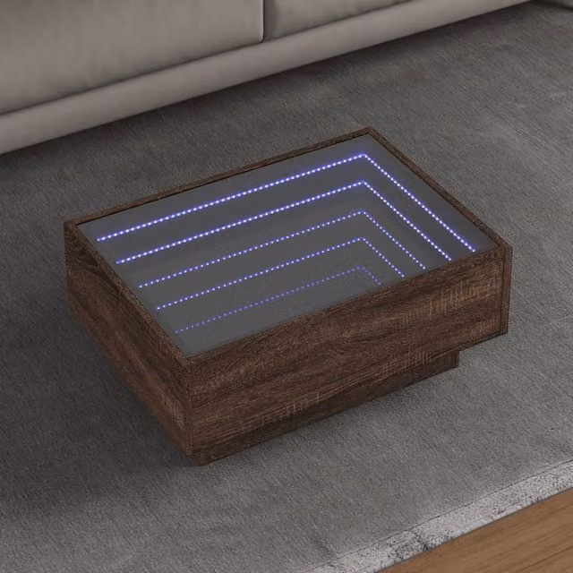 Berkfield Home LED Coffee Table in Brown Oak, W/D/H: 70 x 50 x 30 cm – 1