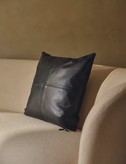 M&S Modern Square Leather and Cotton Panel Cushion in Black