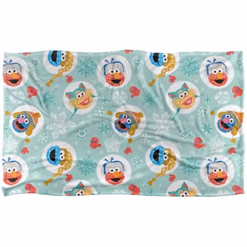 LOGOVISION Sesame Street Festive Heads Pattern Super Soft Silky Fleece Blanket, Multicolour – 1