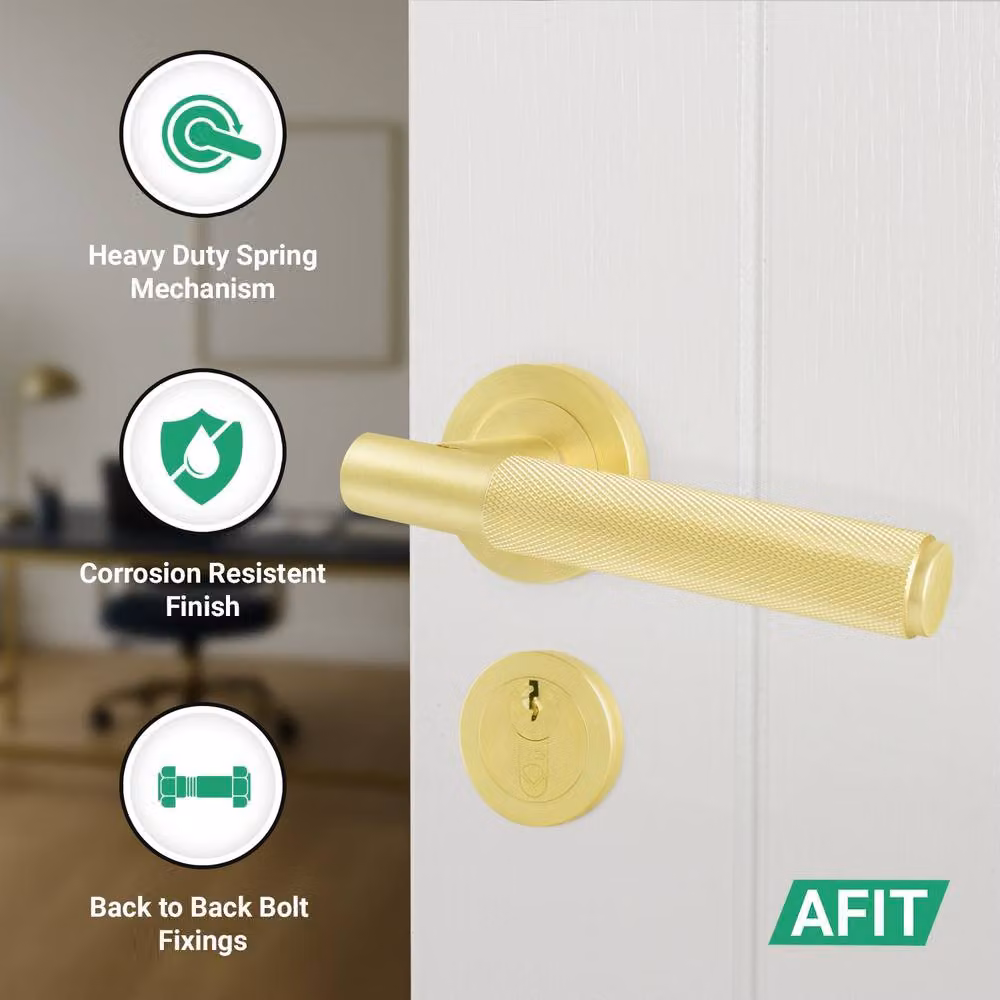 AFIT Satin Brass Euro Lock Double Cylinder Door Handle in Gold, 150 x 150 mm – 2