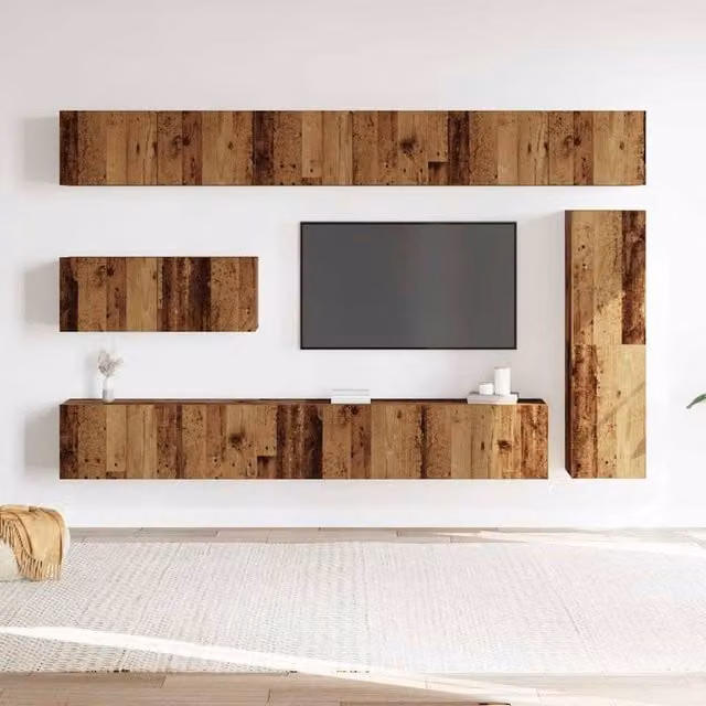 Berkfield Home Classic 7 Piece Wall-mounted TV Cabinet Set in Brown and Multicolour Engineered Wood