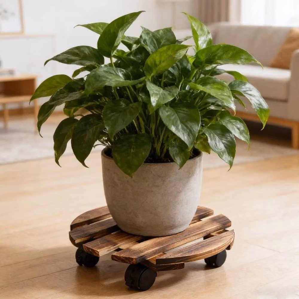 FLAVORA Heavy Duty Wooden Plant Pot Caddy Mover Trolley, 2 Pieces, Brown – 6