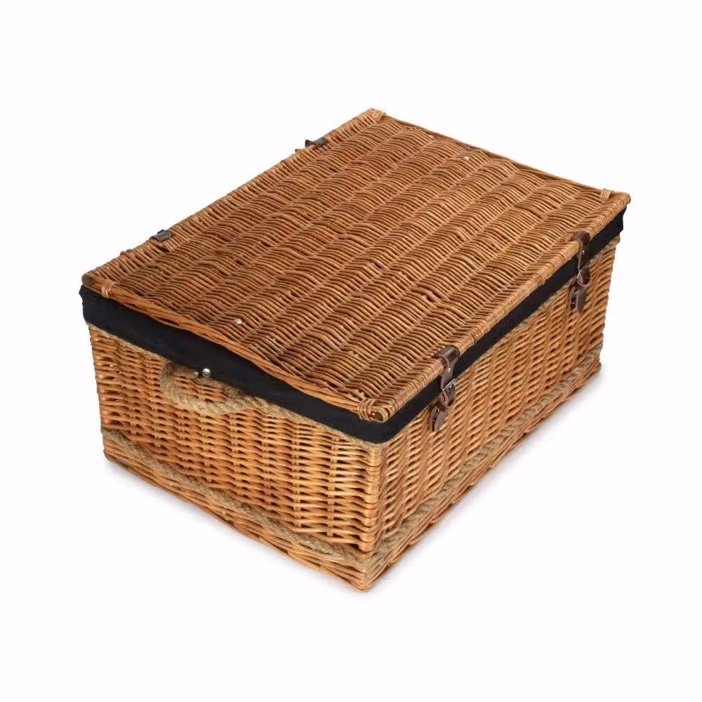 Red Hamper Wicker Trunk with Black Cotton Lining and Rope Handles, W: 72 cm, H: 50 cm, D: 34 cm – 2
