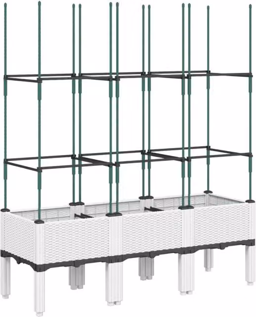 Berkfield Home Garden Planter with Trellis in White, W/D/H: 120 x 40 x 142.5 cm