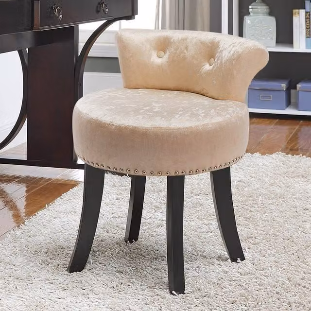 Livingandhome Modern Velvet Upholstered Dressing Table Chair with Wood Frame in Beige