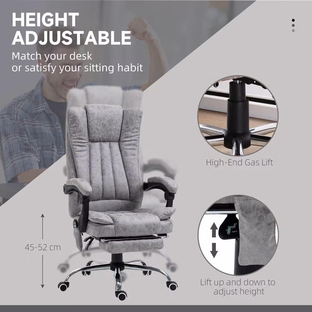 ERGOVEXA Grey Microfibre Executive Office Chair with Massage, Heat and Headrest – 5