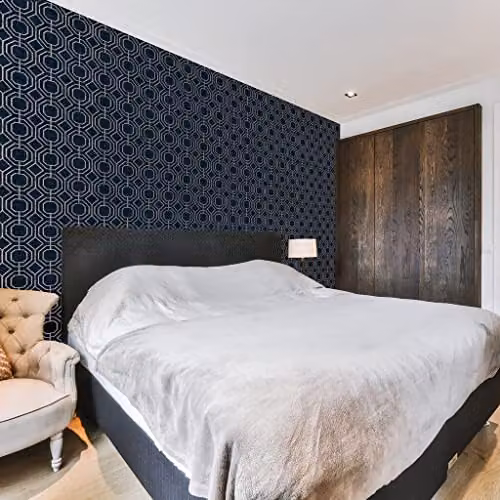 Superfresco Easy Luxe Geo Navy Blue Geometric Abstract Art Deco Wallpaper – 3