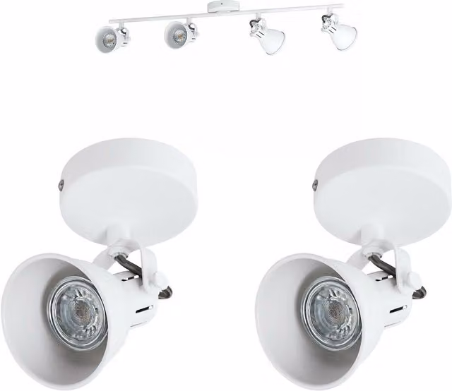 Loops Quad Ceiling Spotlight and 2x Matching Wall Lights with Adjustable Shades in Matt White