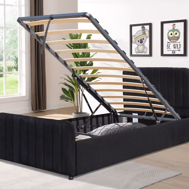 Comfy Living Single Gas Lift Ottoman Bedframe in Black Brushed Velvet