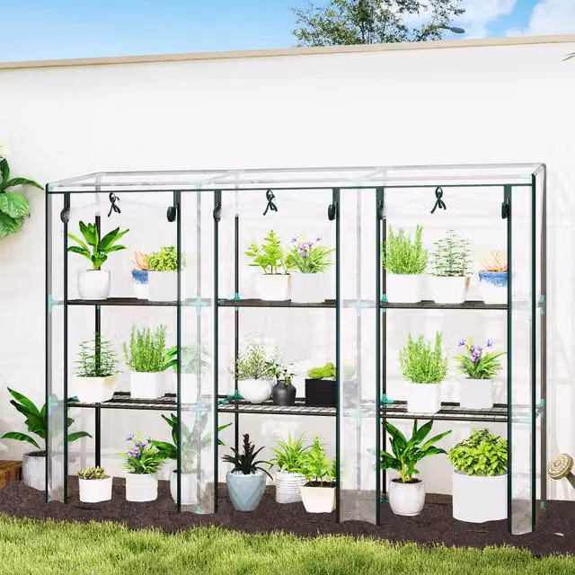 Outsunny 3 Tier Lean-to Mini Pent Greenhouse in Clear and White