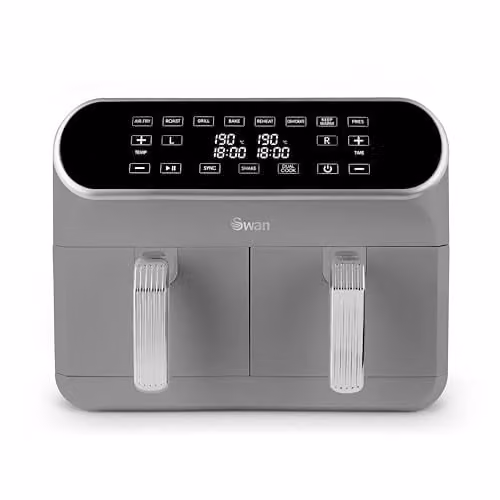 Swan SD10519GR Retro Dual Basket Air Fryer with Cyclone Technology, 8L, 1700W, Grey – 1