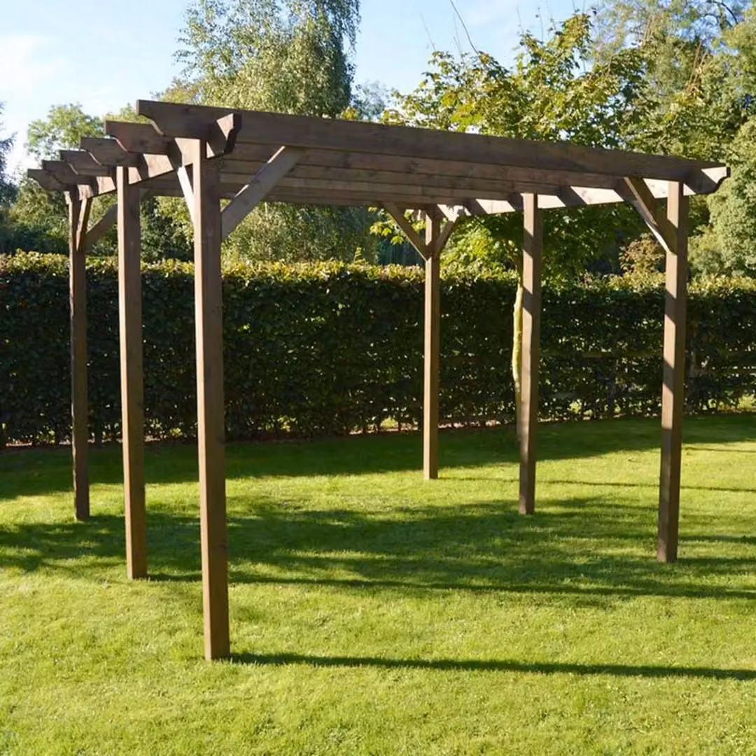 Rutland County Garden Furniture Ltd 6 Post Wood Garden Pergola in Rustic Brown, W: 540 cm, D: 180 cm, H: 270 cm – 2