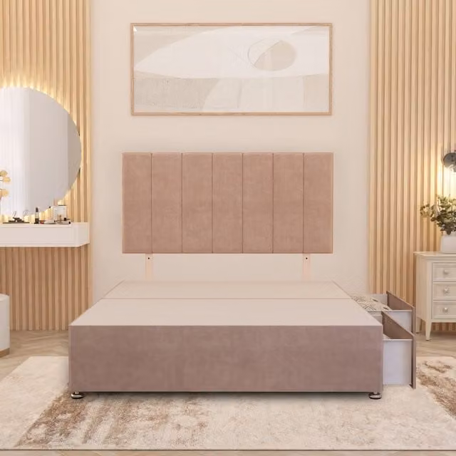Somnior Beds Ltd Austin Divan Bed Base with Drawers and 32 inch Headboard in Pink Plush Velvet, W/D/H: 200 x 183 x 34.5 cm