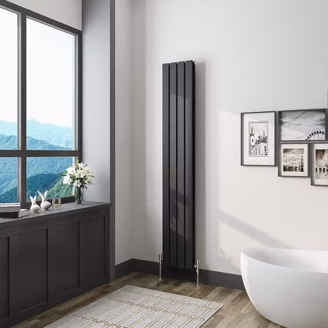 AicaBathroom Vertical Flat Panel Steel Radiator in Black, H 160 cm x W 27.2 cm x D 27.2 cm