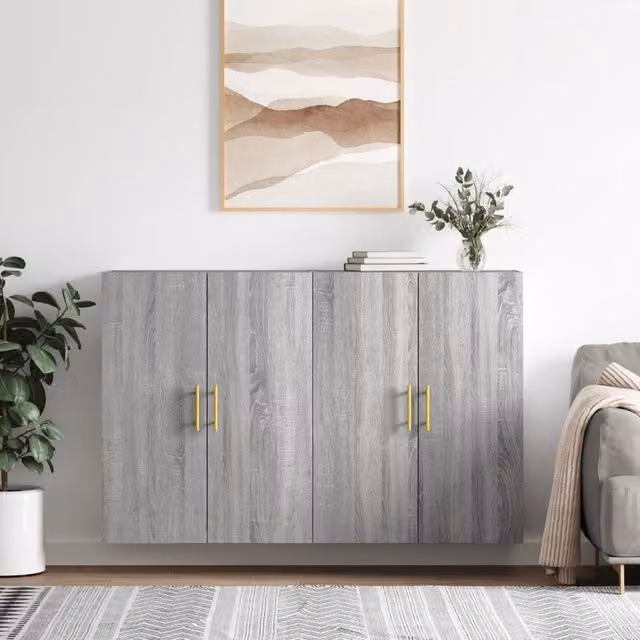 Berkfield Home Wall Mounted Cabinets, 2 Piece Set, Grey Sonoma, W: 69.5 cm, D: 34 cm, H: 90 cm
