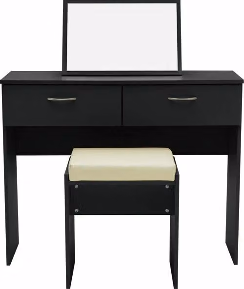 Cheval Black Dressing Table, Stool and Mirror Set in Matt Wood