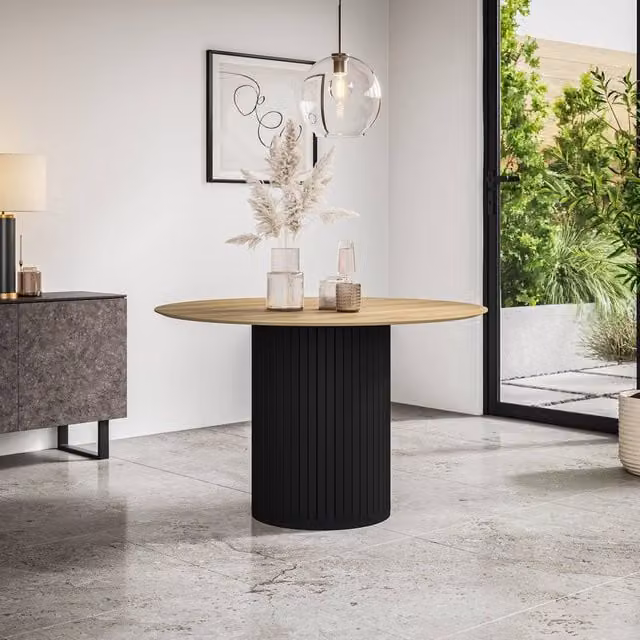 More4Homes Arlo Round Dining Table in Light Oak with Black Legs, Diameter: 120 cm, Height: 75 cm – 1