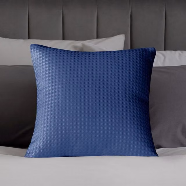 Velosso Textured Waffle Filled Square Cushion in Blue