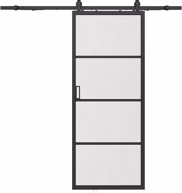 Vente-unique Flush-Mount Industrial Sliding Door in Black with Aluminium and Frosted Glass, H: 205 cm – 1