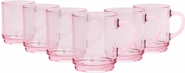 Duralex Pink Glass Coffee Mugs, 260ml, Set of 6