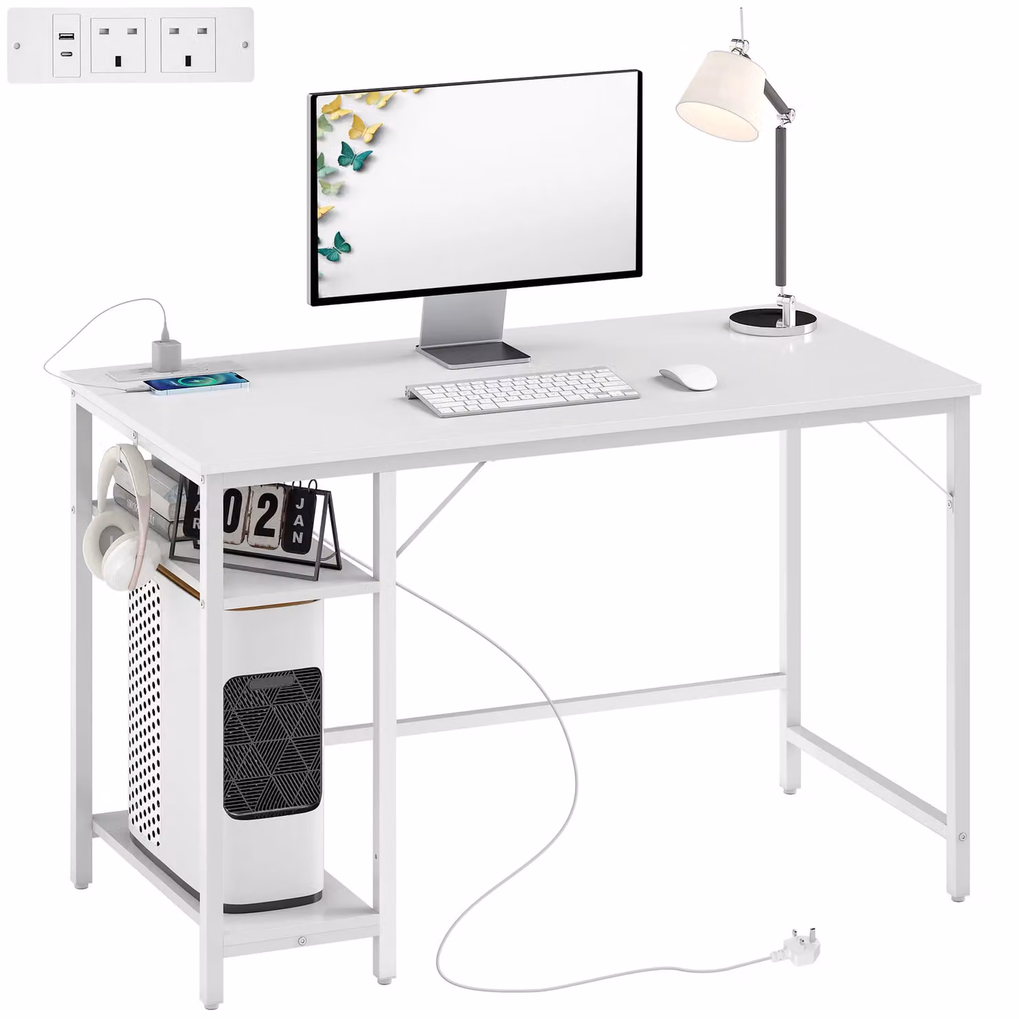 HOMCOM High Gloss Computer Desk with Reversible Board in White, W: 120 cm, D: 60 cm, H: 75 cm – 2