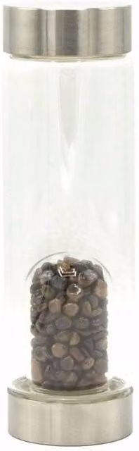 KDMD Crystal Infused Glass Water Bottle with Determined Tiger's Eye and Silver Chips – 1
