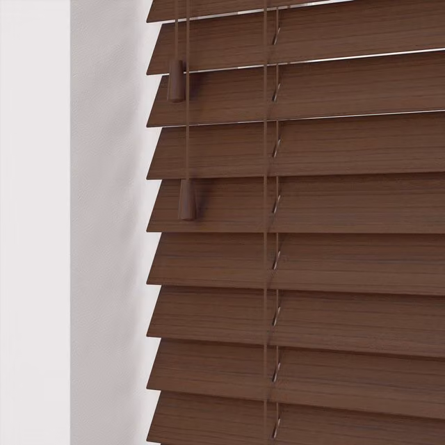NewEdgeBlinds Fine Grain Faux Wood Venetian Blinds with Cord, Brown, Width: 130 cm