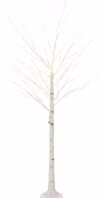HOMCOM 6ft Artificial White Birch Tree with 96 Warm White Pre-Lit LED Lights – 1