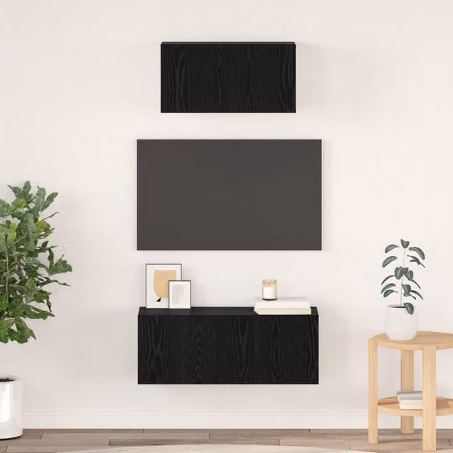 Berkfield Home Modern Black Oak TV Cabinet, 2 Piece Set, W/D/H: 80 x 30 x 30 cm