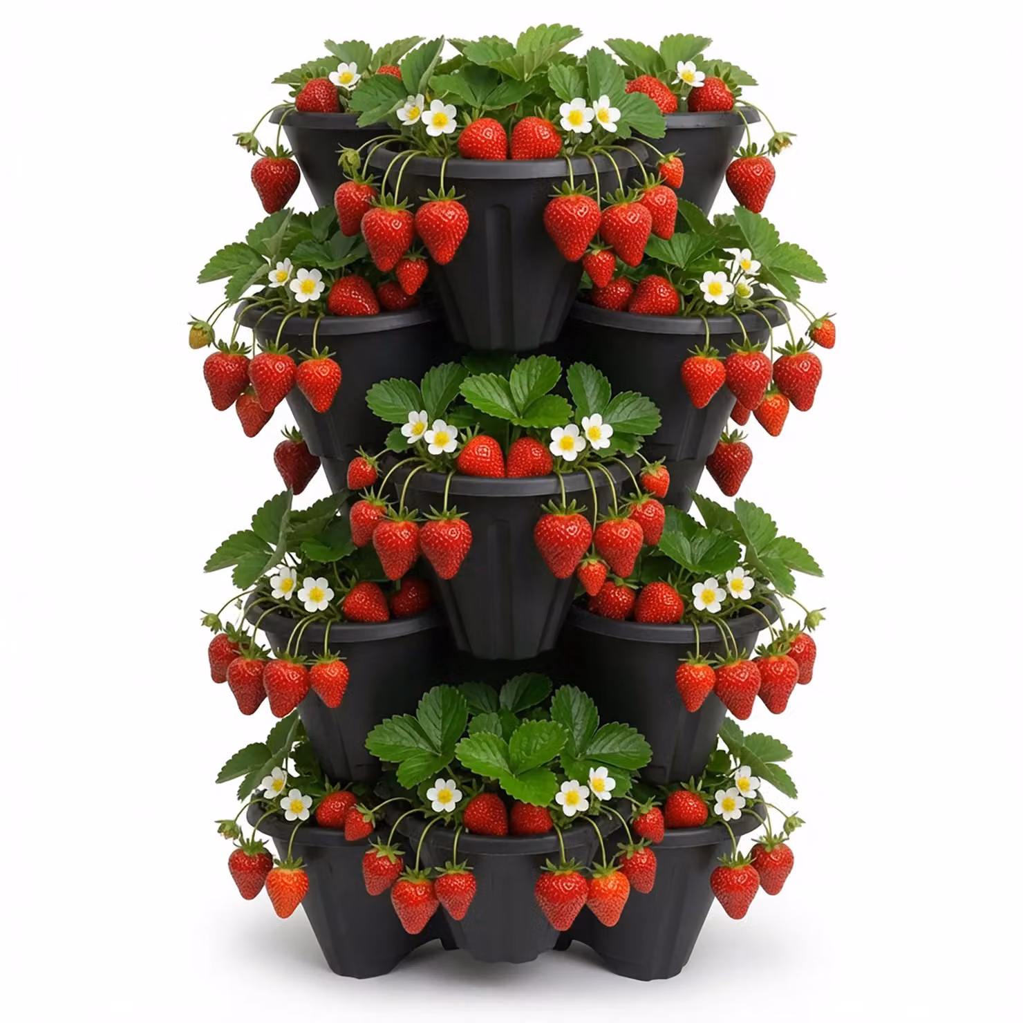 Simpa Stackable Tri-Pot Plastic Strawberry Planters, 6 Piece, Black – 2