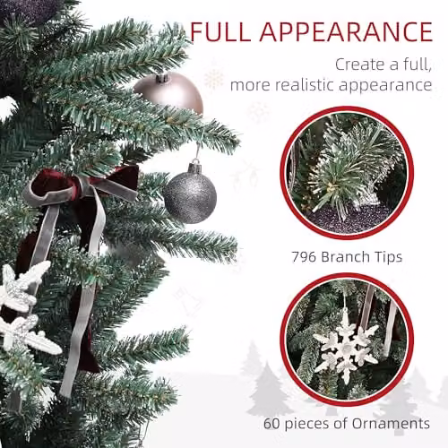 HOMCOM 6ft Artificial Prelit Christmas Tree with Warm White LED Lights in Purple and White, H 180 cm x W 110 cm x D 110 cm – 5