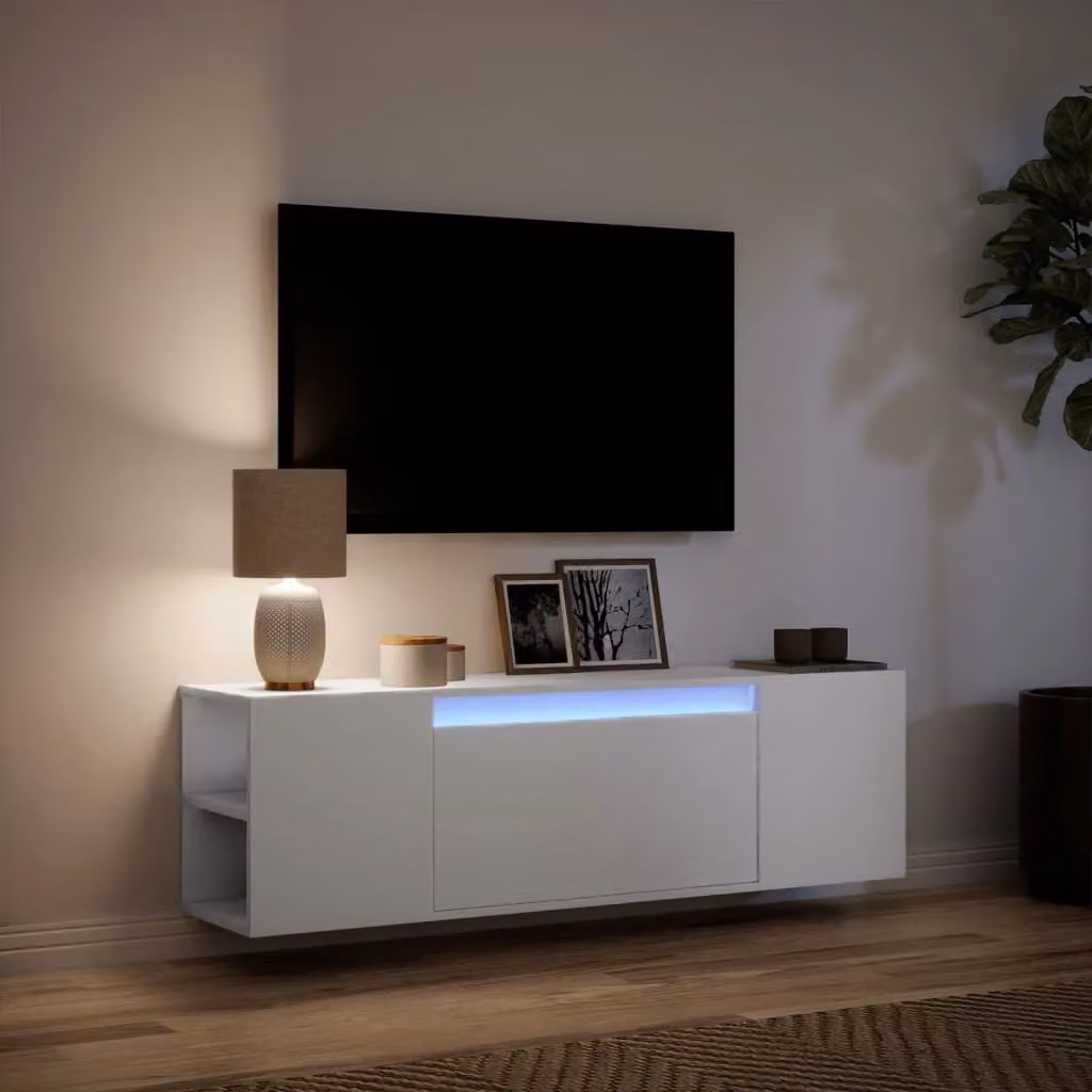 Berkfield Home Modern TV Wall Cabinet with LED Lights, White, W: 135 cm, D: 31 cm, H: 39.5 cm – 3