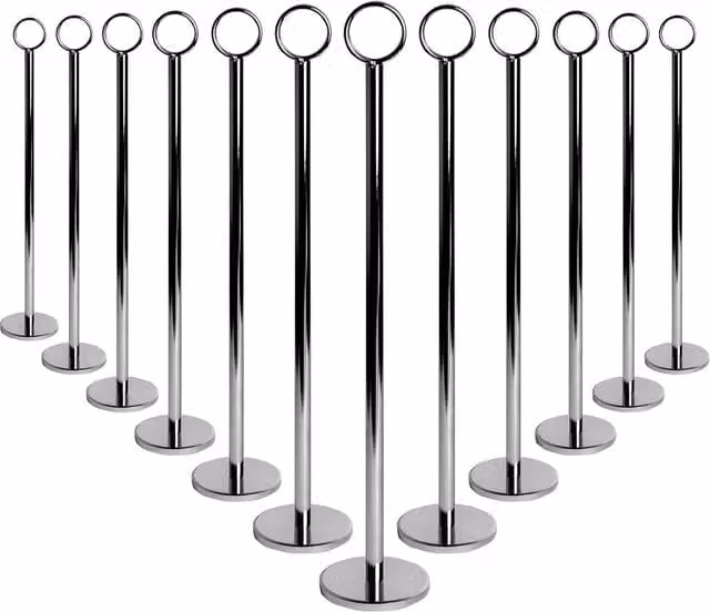 Argon Tableware Set of 12 Silver Stainless Steel Freestanding Wedding Table Number Holders, Height: 30 cm