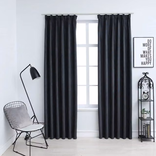 Berkfield Home Blackout Curtains with Hooks, 2 Pack, Anthracite, W: 140 cm, H: 225 cm