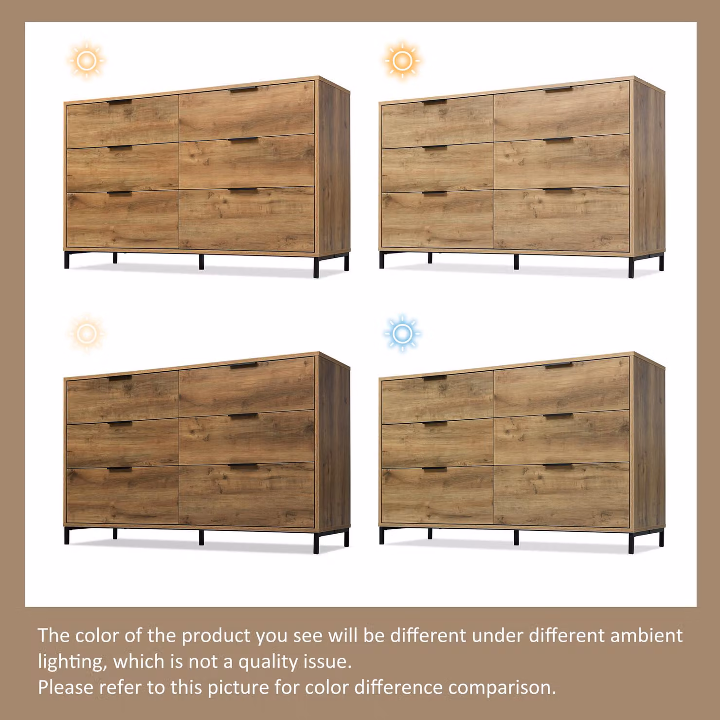 Aosom UK Dark Oak Sideboard with 6 Drawers and Industrial Metal Frame, W/D/H: 120 x 40 x 76 cm – 6
