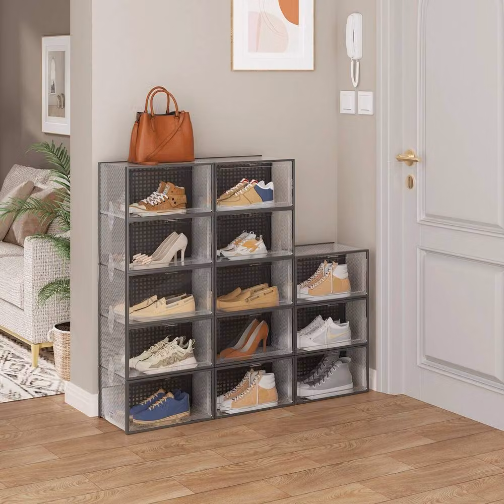 KORVIXA Foldable Stackable Shoe Organizer Box in White and Transparent Plastic, W: 70 cm, D: 34 cm – 3