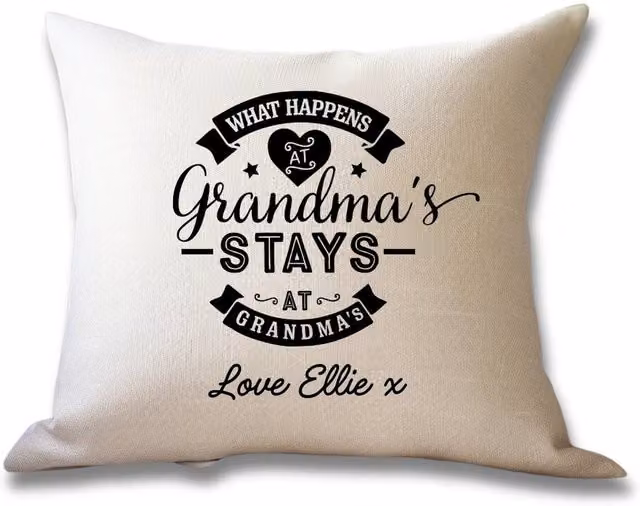 Aye Do Gifts Personalised Grandma's House Funny Cushion in Beige – 1