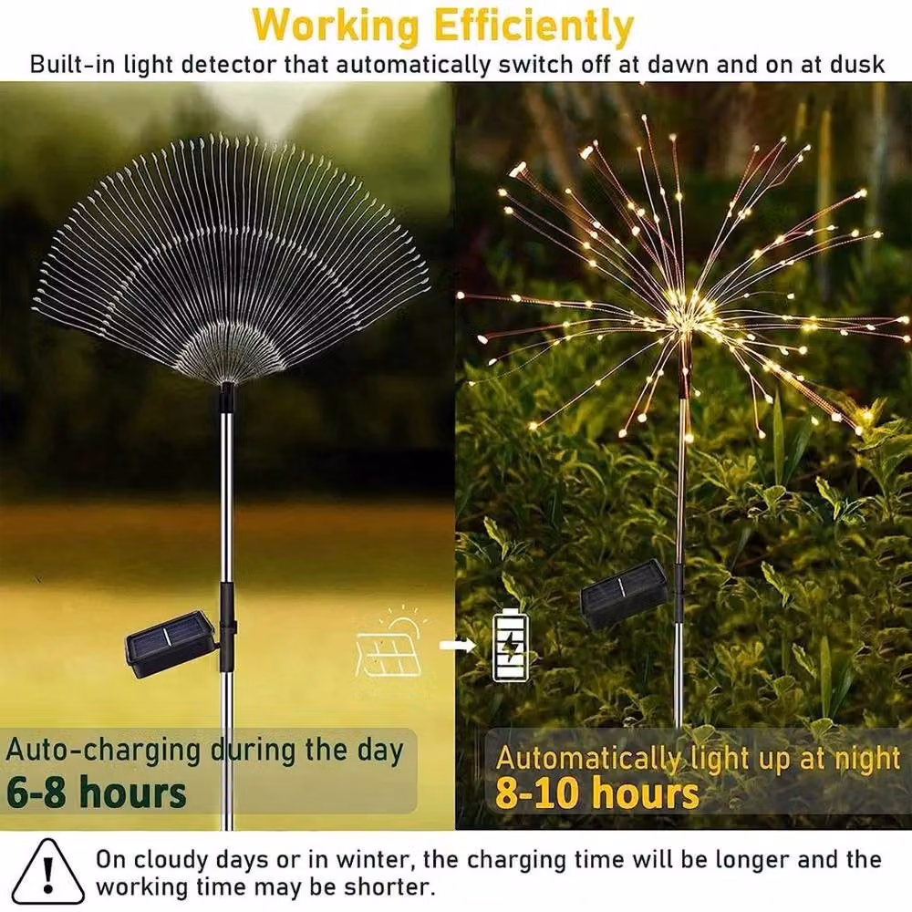 SPETLEK 2x 150 LED Solar Powered Firework Garden Path Lights in Warm White – 3