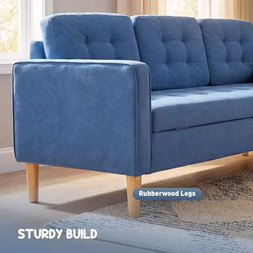 HOMCOM Modern 3 Seater Fabric Sofa Bed with Hidden Storage and Rubberwood Frame in Blue, W/D/H: 169 x 81.99 x 63 cm – 4
