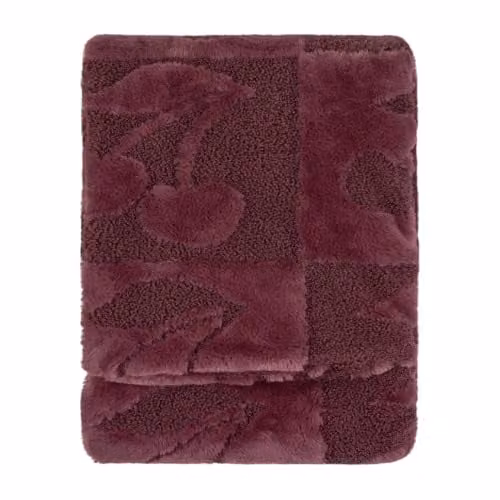 Furn Faux Fur Boucle Cherries Reversible Double Face Throw in Red and Purple, W/D/H: 140 x 180 cm
