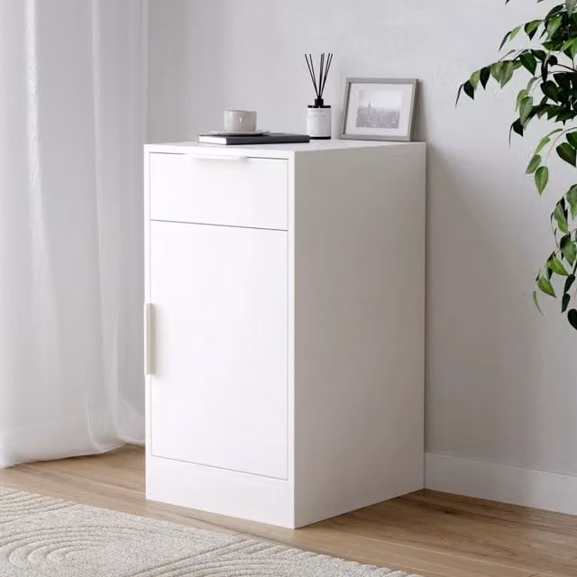 EONLION Modern Under Desk Storage Cabinet with 1 Drawer and 1 Door in White