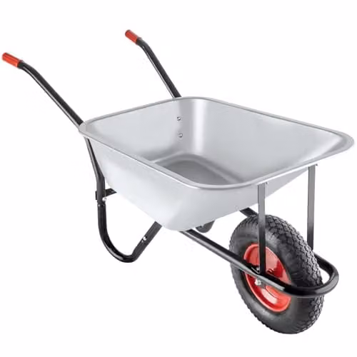 tectake Garden Wheelbarrow in Silver with Galvanised Steel Tub, 100L Volume and 250kg Load Capacity – 1