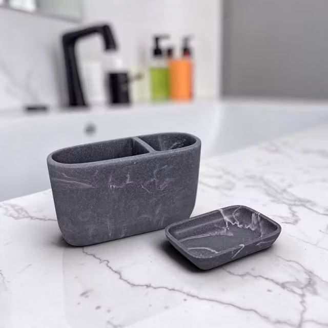 Showerdrape Octavia Grey Bathroom Accessory Set including Soap Dish and Toothbrush Holder – 1