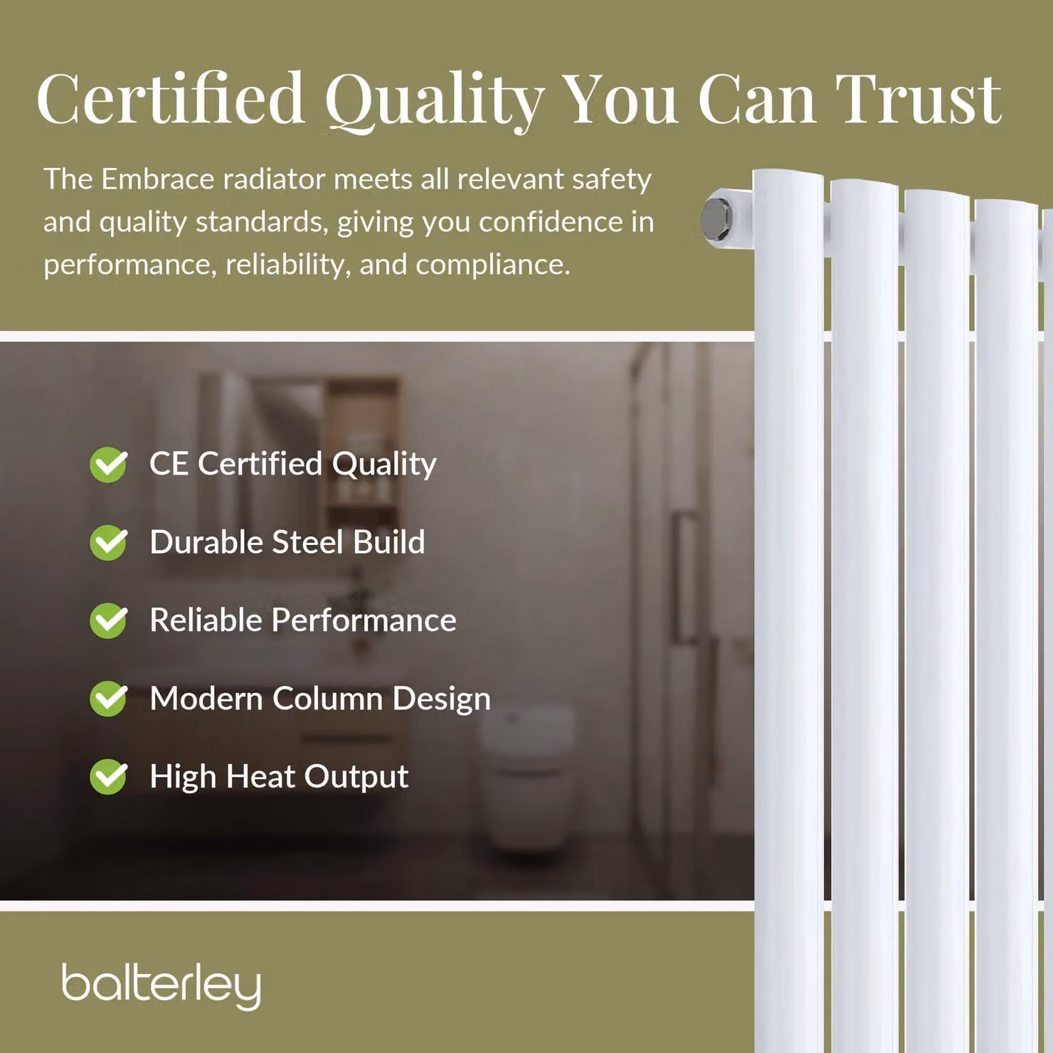 Balterley Embrace Horizontal Single Panel Radiator, White, W: 60.0 cm, H: 41.2 cm – 3