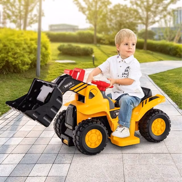 Costway Kids Electric Ride On Excavator with Light and Sound, Yellow