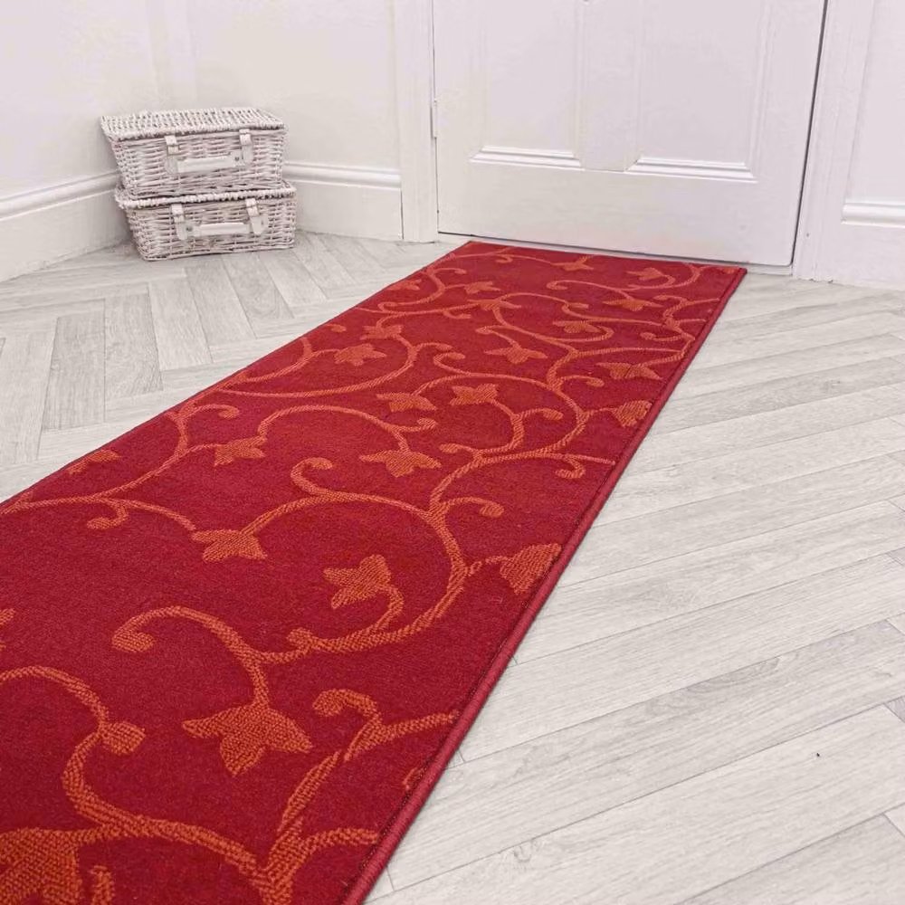 runrug Vines Red Floral Hallway Carpet Runner Rug, W: 60 cm, L: 300 cm – 4